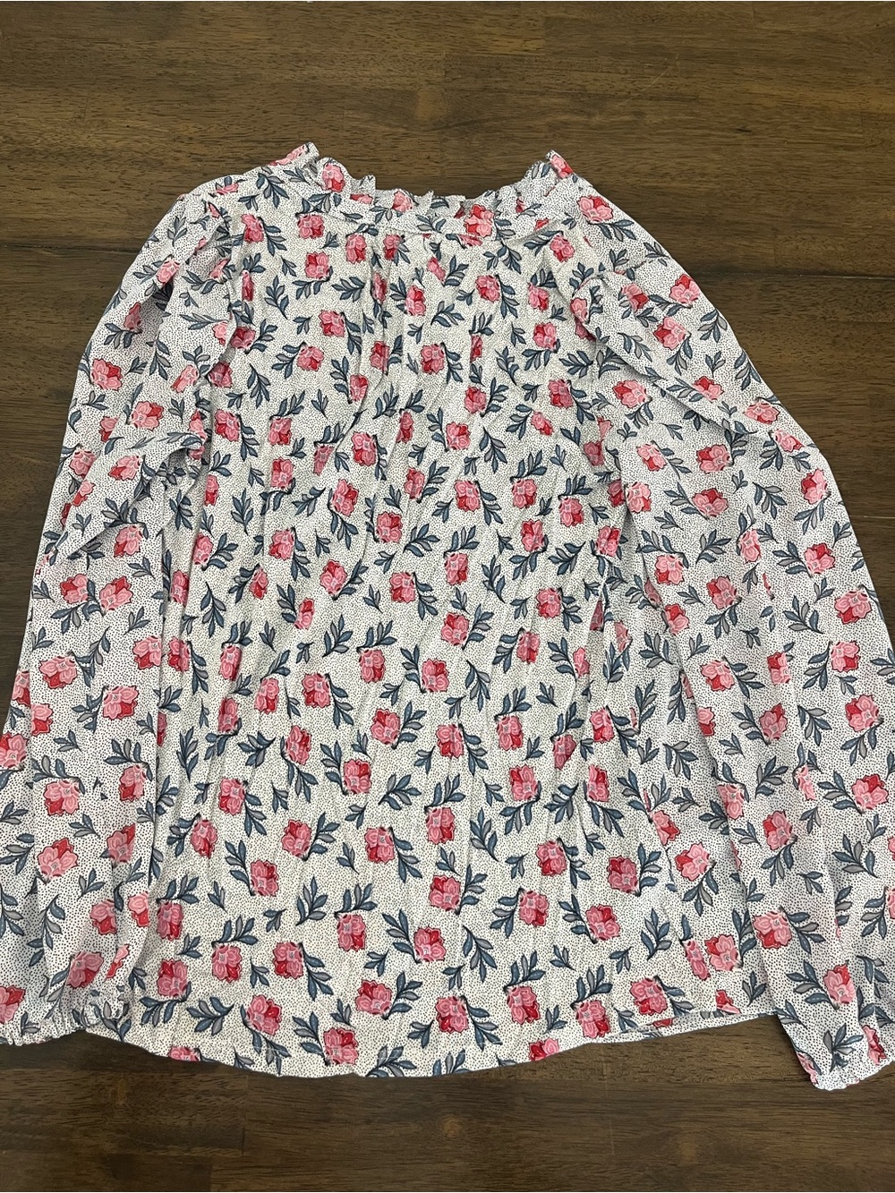 LOFT White Floral Ruffle Henley Mixed Media Blouse with Pink Flowers Sz XSP Top - Picture 7 of 8